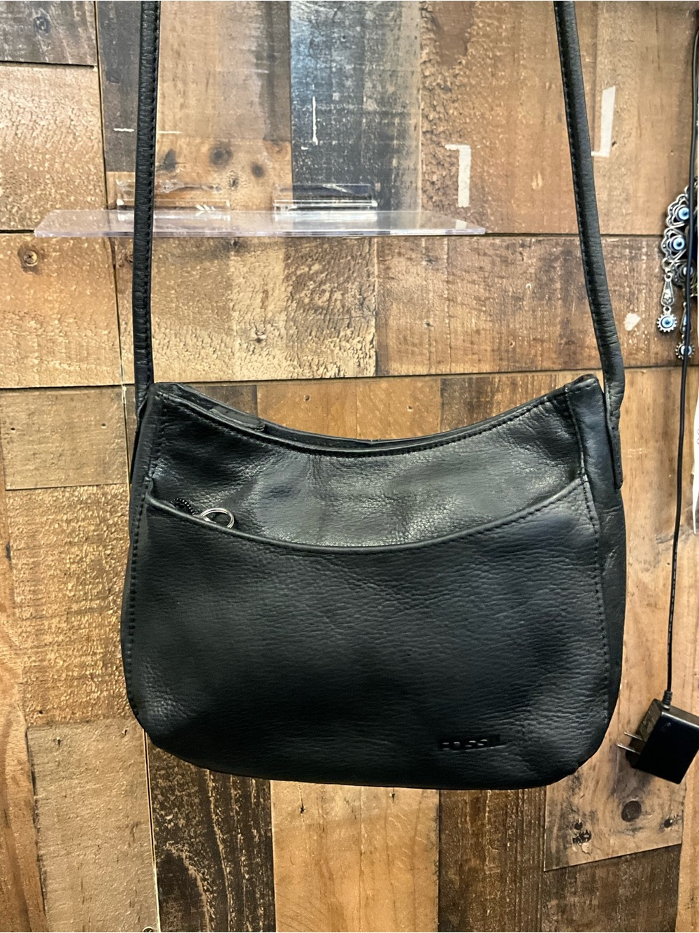 Fossil Black Leather Crossbody Shoulder Bag